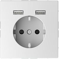 Розетка с заземлением +2xUSB тип A+A без рамки Schneider Electric Merten D-Life 1-м. белый лотос картинка